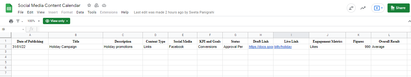 spreadsheet Google sheet