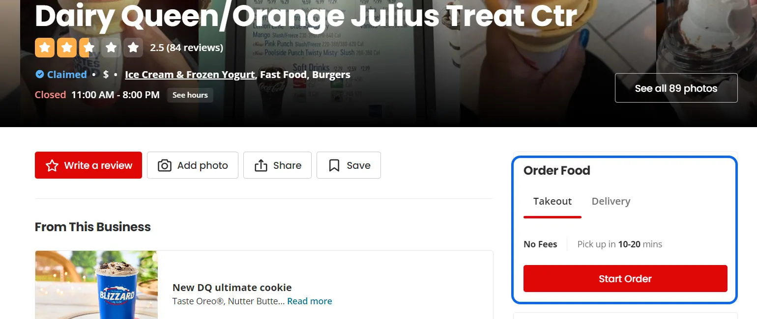 Users can take action with a business on Yelp 