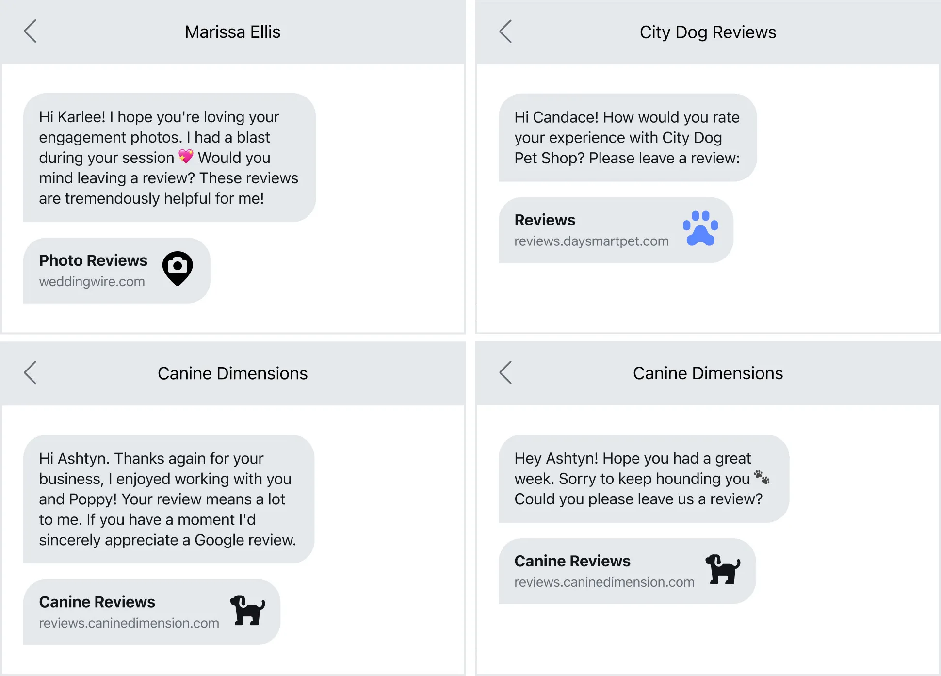 Asking for reviews from customers through personalized text