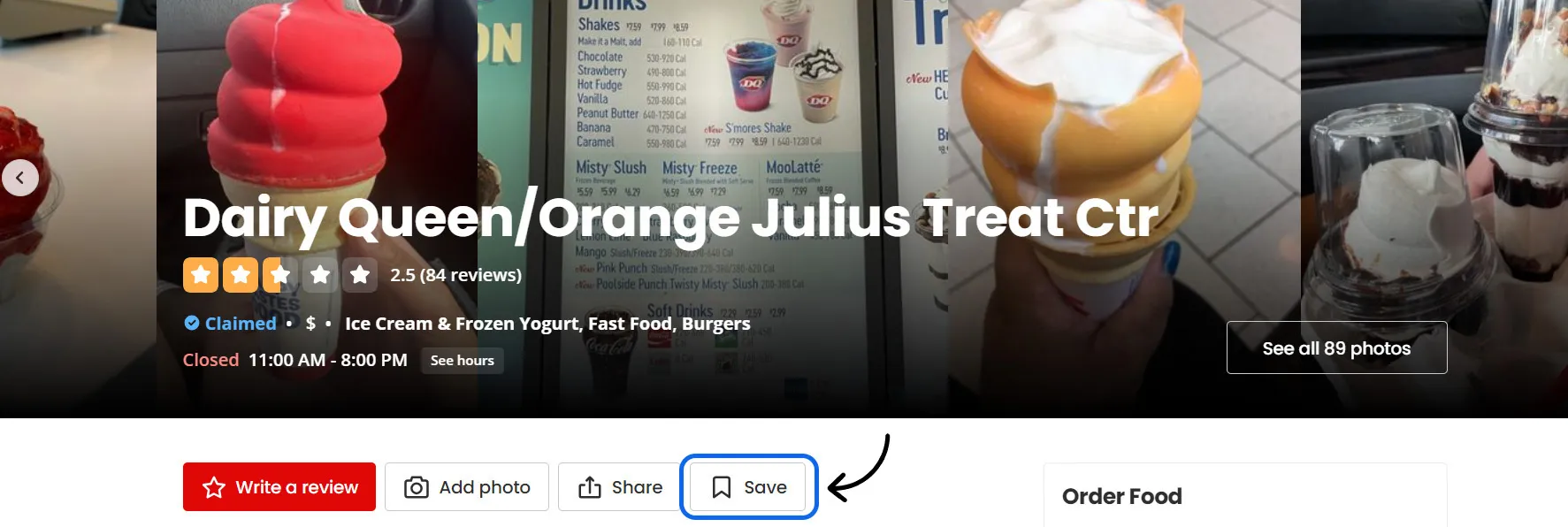 Users can bookmark a business on Yelp 