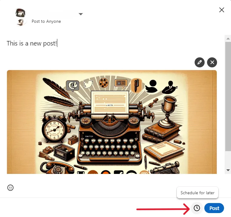 Compose Your Post and Click on the Clock Icon