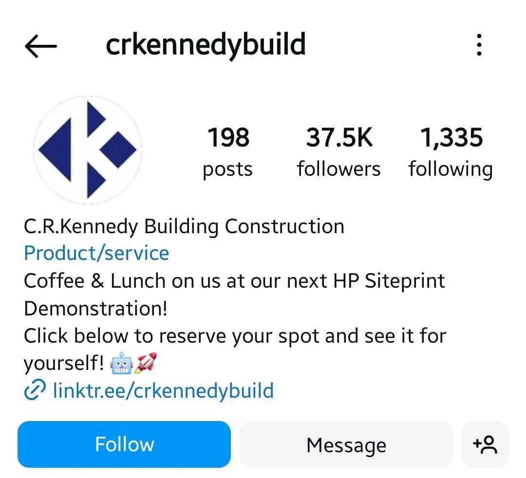 Instagram profile of C.R. Kennedy Building Construction