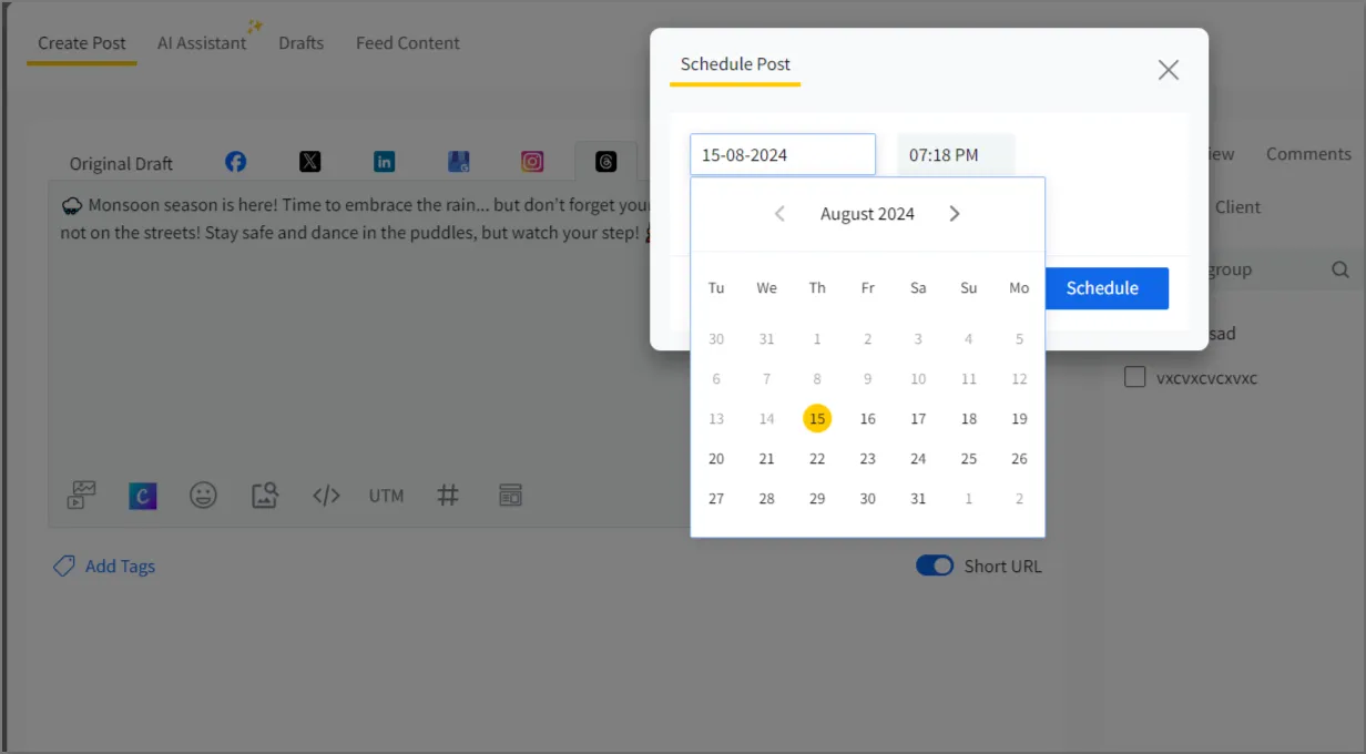 custom date and time for publishing