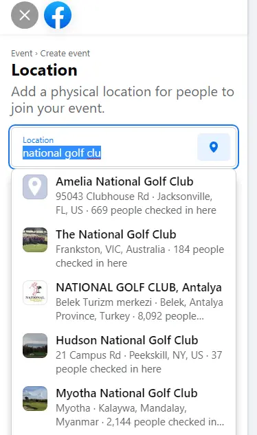 facebook event location