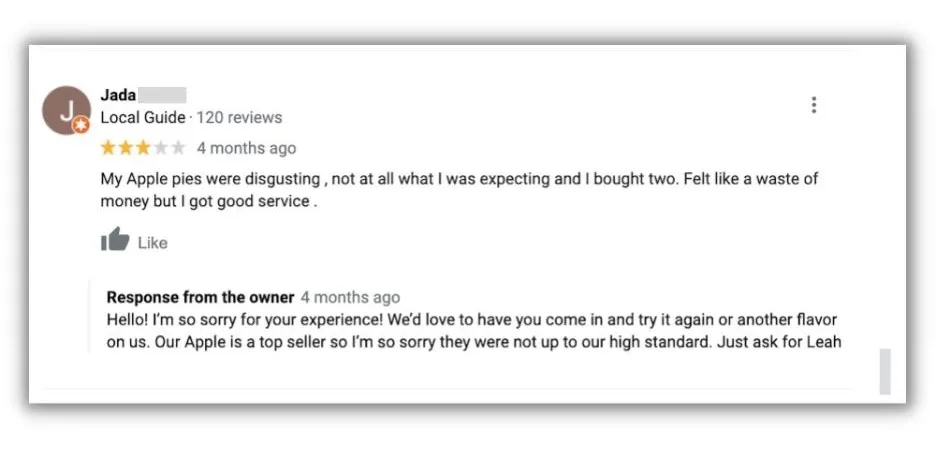 Give prompt response to negative Google reviews