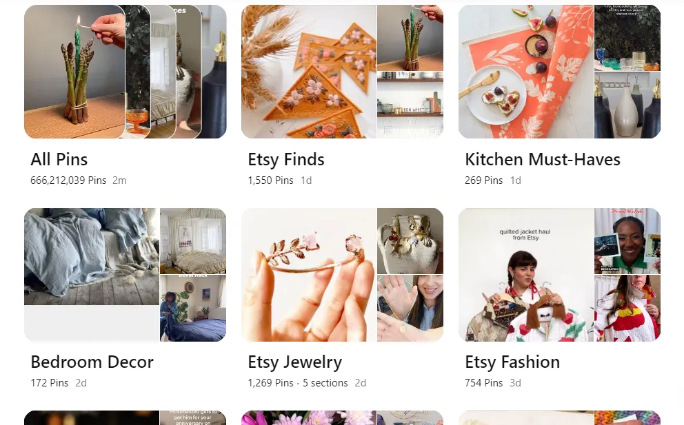 Pinterest feed of Etsy