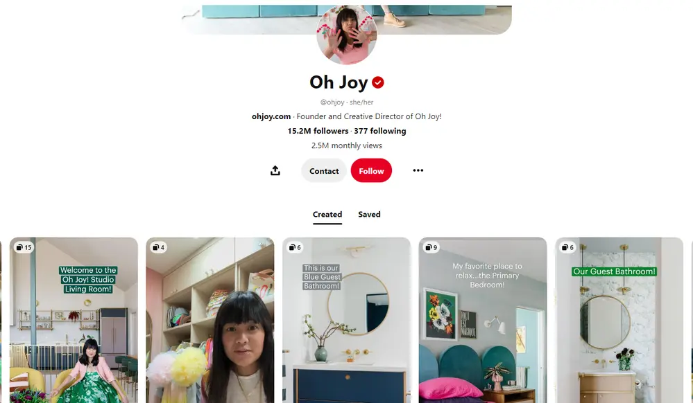 Pinterest feed of Oh Joy