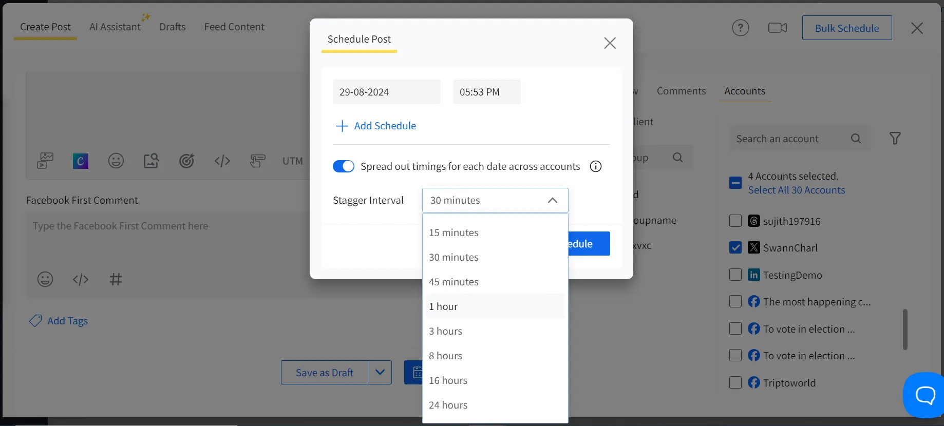 publishing times of posts scheduled