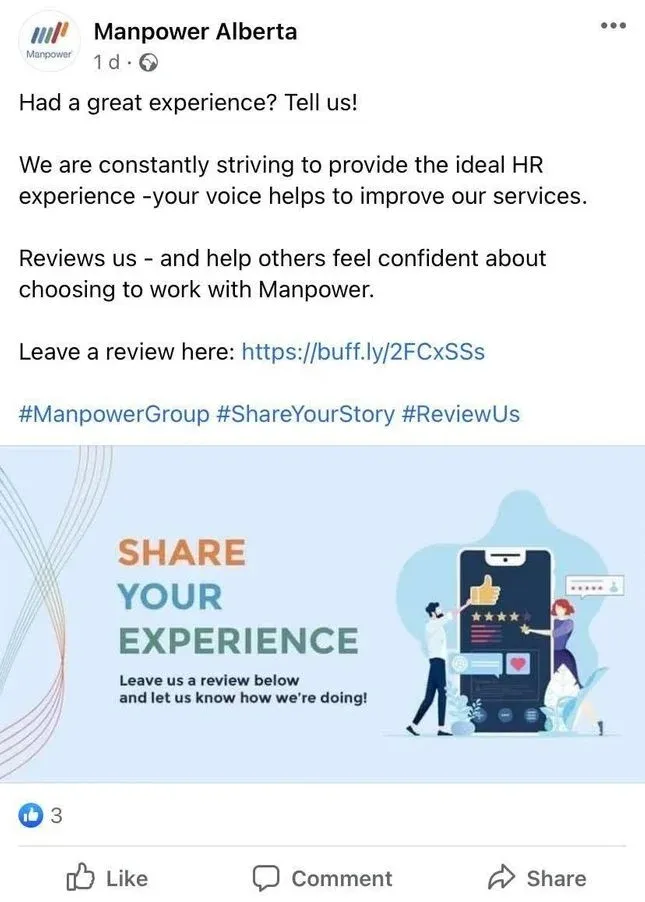 Sharing social media Post for requesting Google review