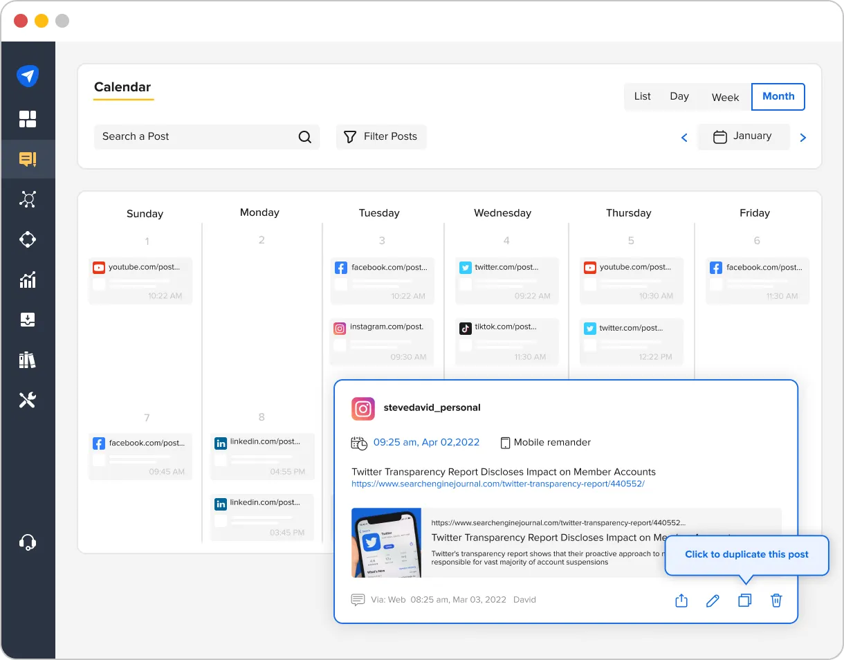 Social Media Calendar in SocialPilot