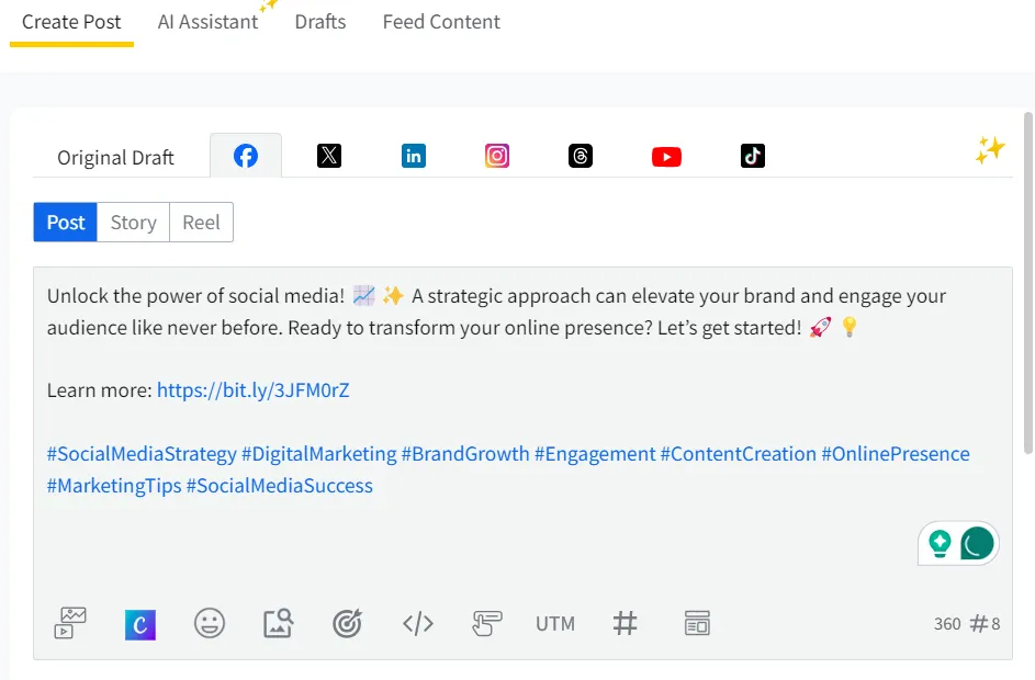 SocialPilot’s caption editor