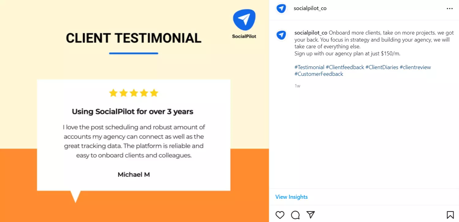 socialpilot customer testimonial